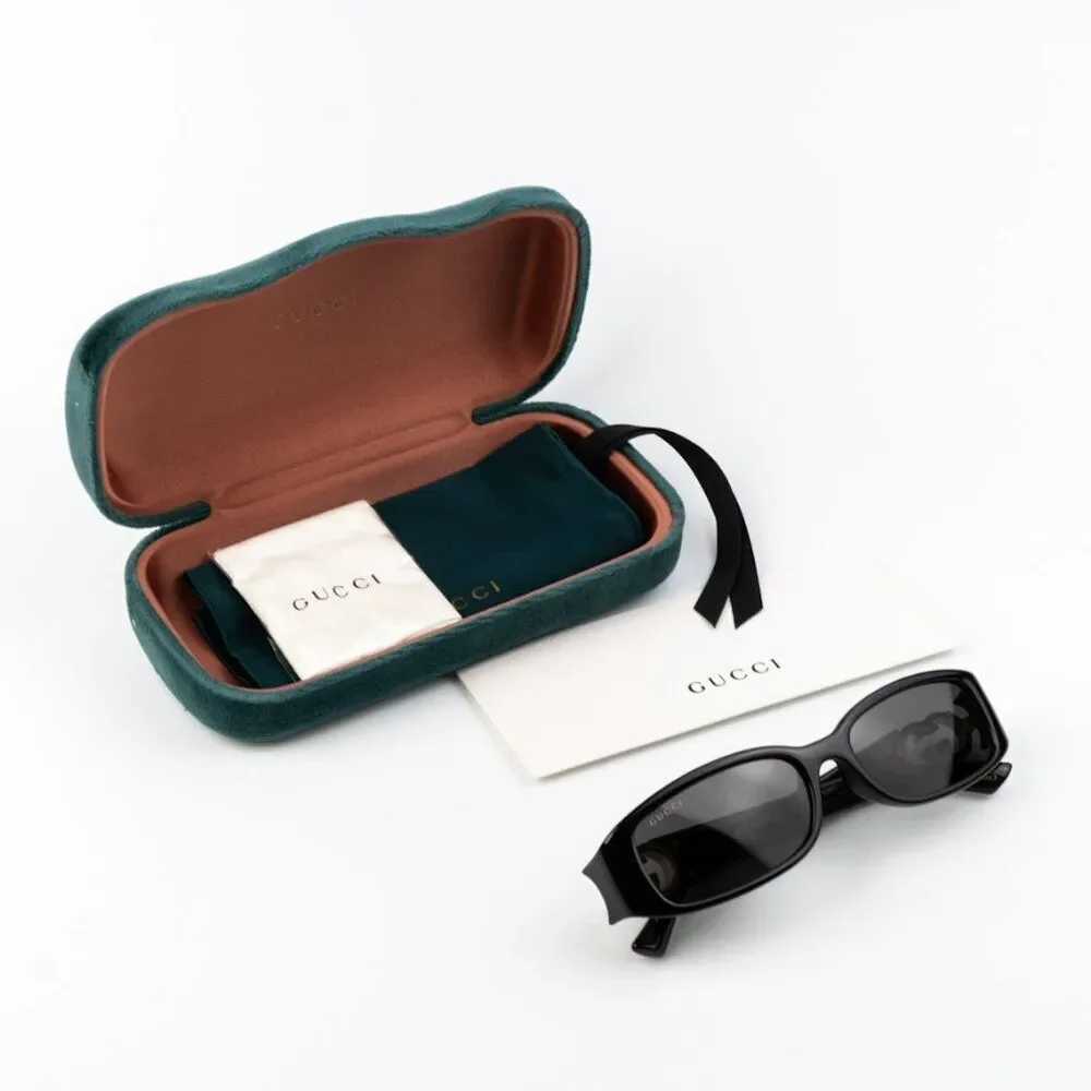 NEW Gucci GG1661S 001 Black Grey Rectangle Unisex Sunglasses